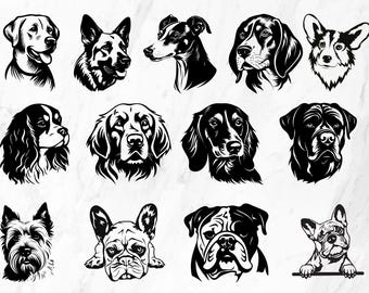 Teste di cane SVG, cane Svg, bundle png testa di cane, clipart teste di cane, razze di cani Svg, teste di cane Cricut Svg, sagoma di cane, download immediato