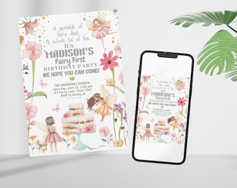Editable Fairy Birthday Invitation Whimsical Enchanted, Fairy Party Magical Floral Fairy Princess Party Instant Download Editable