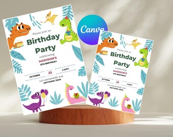 Dinosaur Birthday Invitation Template, Dinosaur 2nd Birthday, Dino Invite, Printable Birthday Invitation, 2nd Birthday Boy Dino Party