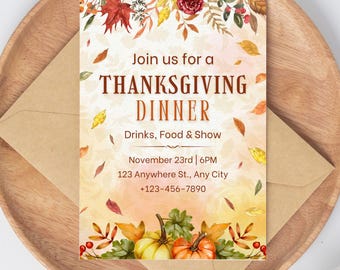Editable Thanksgiving Card ,Thanksgiving Invitation ,Editable Thanksgiving Dinner Invitation ,Thanksgiving Invitation Card, Digital Card