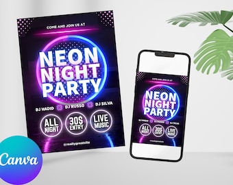 Glow Party Birthday Invitation editable digital template, blacklight party, glow in the dark, teen party, neon bday invite