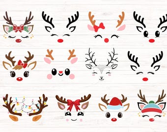 Christmas Reindeer Faces SVG , Christmas Reindeer Clipart , Girl Reindeer Svg ,Christmas Reindeer Png ,Reindeer Svg ,Christmas Svg