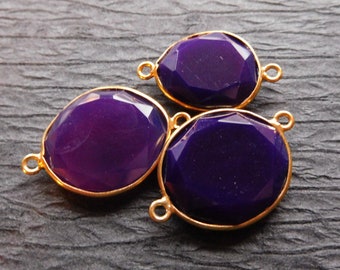 Gemstone Connector Link Pendant, Bezel CHALCEDONY Oval, PURPLE, Sterling Silver or 24k Gold Plated, gc ll GCL8.mm solo