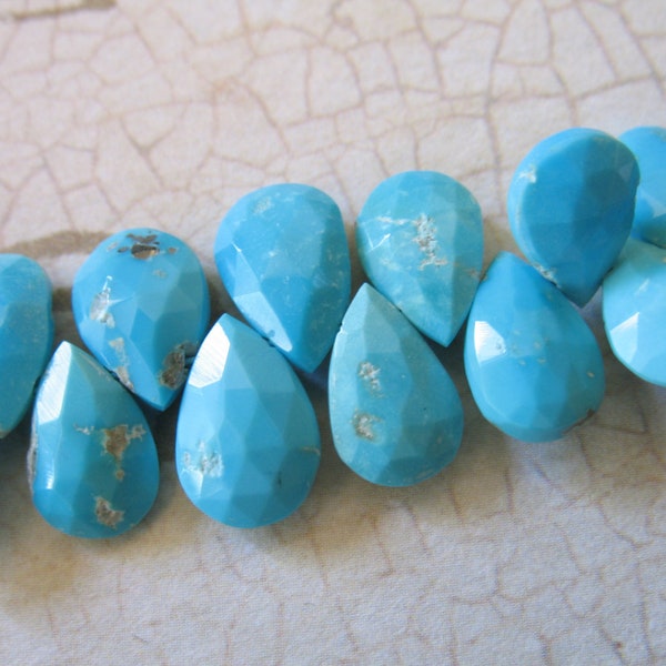 8-9 mm SLEEPING BEAUTY Pear Briolette Bead, Luxe AAA, December Birthstone, Genuine Natural Arizona Turquoise Stabilized Robins Egg Blue solo