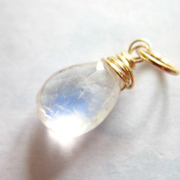 MOONSTONE Charm Pendant Add a Dangle Drop / Sterling Silver or 14k Gold Filled / gift for her under 10 / june birthstone brides bridal gd2