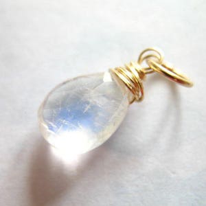 Moonstone Charm Pendant, smooth cut, Pear, 14k Gold Filled or Sterling Silve Wire Wrapped Gemstone Bridal Bridesmaids Gifts gd85a solo image 2