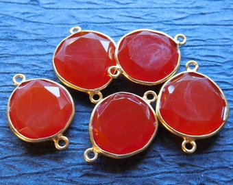 Gemstone Connector Link Pendant, Chalcedony, CARNELIAN Orange, Silver or Gold Plated, 12.5x7.5 mm, gcl8 ll gc