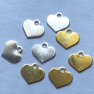 100 pcs, HEART Blanks Discs Logo Tags Sequins, 7x7 mm, Silver Plated Brass, for personalized jewelry stamping jja