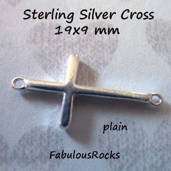 1-25 pcs, Sterling Silver Cross Charm Pendant Link Connector, SIDEWAYS CROSS, 19x9 mm, small petite dainty crucifix cross c19 c19 solo