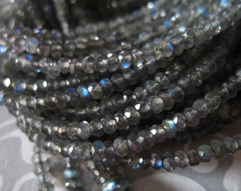 LABRADORITE Rondelles Beads, Luxe AAAA, 3 mm, 1/2 Strand, Silver Gray Grey, tons blue flashes neutral top solo