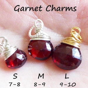 GARNET Pendant Charm, Garnet Heart Charm Dangle, Wire Wrap Pendant, January Birthstone Jewelry Bridesmaids Mom Sister Nana Friend Gift gd10