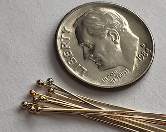 Alfileres de cabeza esférica rellenos de oro de 14 k, calibre 26, 1 pulgada, accesorios de joyería