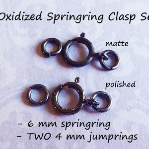 5-100 Sets / Oxidized Sterling Silver Spring Ring Clasp Springring Clasp Set,  6 mm Open or Closed Loop  Wholesale Jewelry Supply ox fc.s