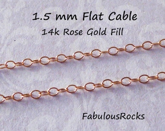 1-100 ft Bulk 14k ROSE Gold Filled Chain, 1.5 mm Flat Cable Chain Necklace Chain Wholesale Tiny Delicate Chain rg  rgchains s1 sgf1 t ssgf
