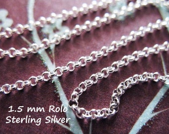 1 to 100 feet / 1.5 mm Rolo Chain Solid 925 Sterling Silver Necklace Chain Wholesale Petite Dainty Medium Weight Rolo Chain  s22 ss hp solo