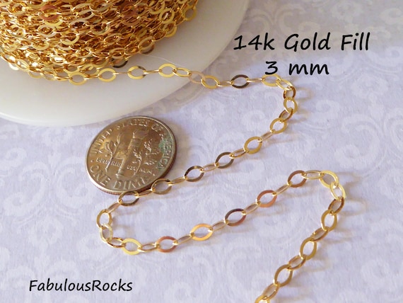 1-100 Feet, Gold Fill Necklace Chain Bulk, 4.5x3 Mm Flat Cable