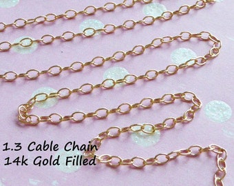 WHOLESALE CHAIN by Foot, 14k Gold Fill Chain, 1.3 mm Round Cable / 1.5 mm Flat Cable Bulk Chain, Tiny Dainty Chain  s1 sgf1 ssgf sgf50 q