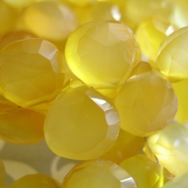 2-20 pieceds, CHALCEDONY Heart Briolettes, Luxe AAA, 10.5-12 mm, Happy Sunshine Lemon Yellow, faceted, wholesale beads 1012