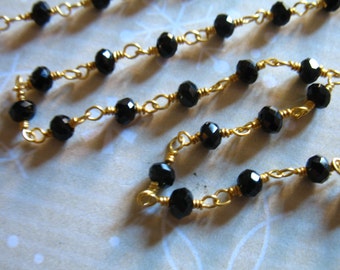 Rosary Chain / BLACK SPINEL / 5 feet / Wire Wrapped Chain / Beaded Chain / Silver or Gold Plated / Wholesale / Gemstone Chain rc.1.pl