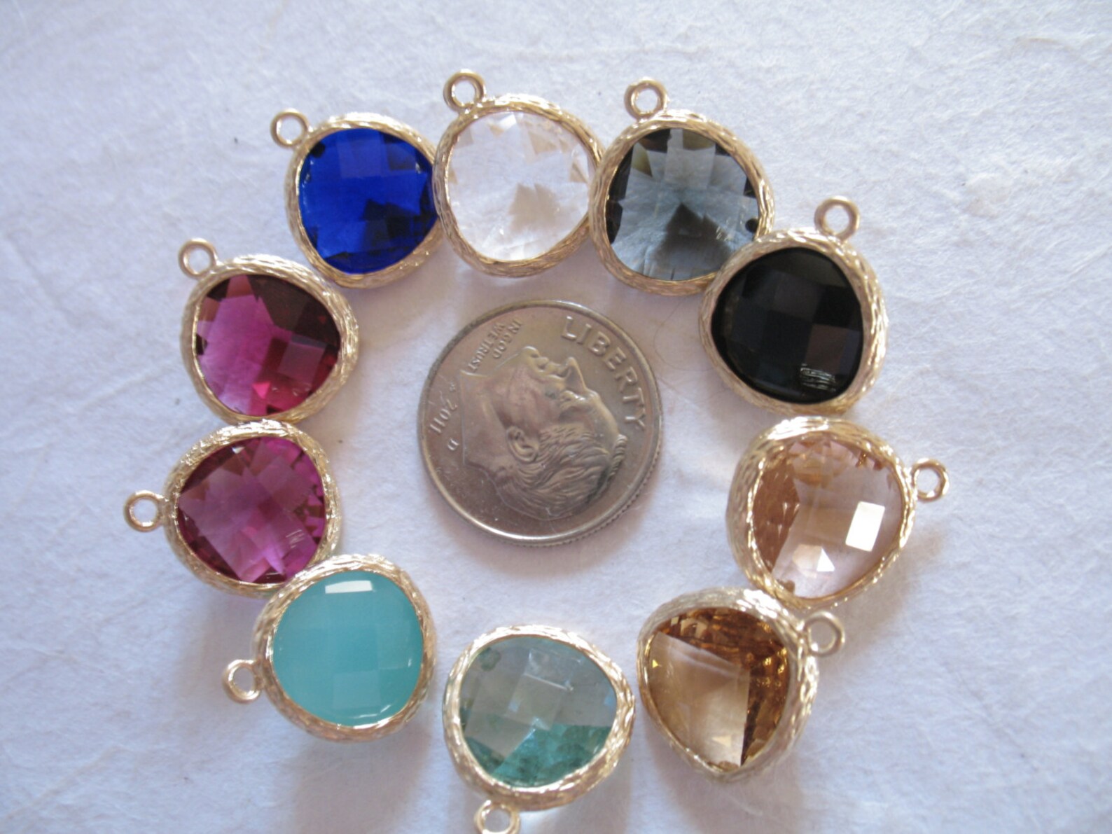 2 Pcs / PINK Glass Stone Pendant Charm / Rose / Wholesale Etsy