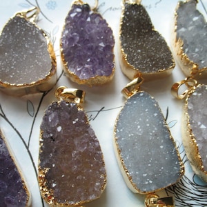 35% Off Sale.. 1 pc, Natural Drusy Druzy Agate Pendant Charm, 25-35 mm, 1-1.5&quot;, Gold Electroplated Edged Druzy, 1-1.5&quot; in, ap31.2 nf wf val