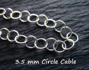 Sterling Silver 3.5 mm Round Circle Cable Necklace Chain Wholesale Bulk Footage, Charm Bracelet Extender Chain mmss ll m9 hp solo q cc