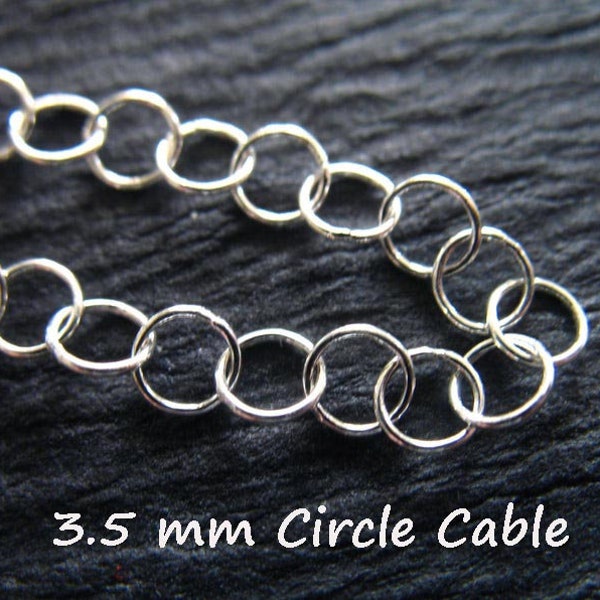 Sterling Silver 3.5 mm Round Circle Cable Necklace Chain Wholesale Bulk Footage, Charm Bracelet Extender Chain mmss ll m9 hp solo q cc