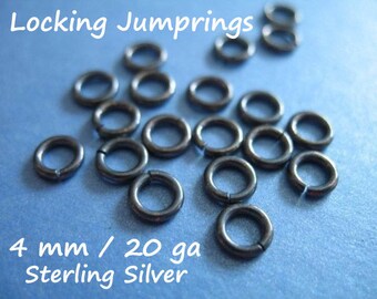 10-100 pcs / 4 mm Oxydé Sterling Silver Locking Jump Rings Jump Locks JumpRings JumpLocks 20 gauge ga g, OPEN, USA made jr4 ox fc.s