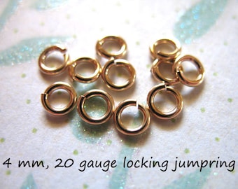 10-100 pcs, Gold Jump Locks, 14k Gold Filled OPEN LOCKING Jump Rings JumpLocks Jumprings Bulk Wholesale  4 mm, 20 gauge ga g made USA  jr4