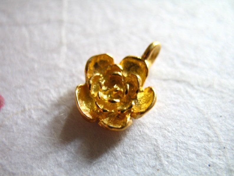 2 pcs, Rose Flower Charm Pendant, 24k Gold Vermeil, 12.5X9 mm, 3d artisan organic nature floral brides bridal wholesale findings image 1