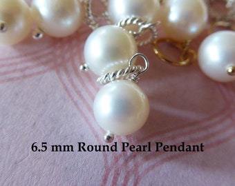 Pearl Pendant Pearl Charm / 6.5 mm Solitaire Pearl Single Pearl Drops / Freshwater Pearl Charm Necklace / June birthstone Jewelry gdp1150