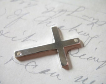 Sideways Cross Charm, Sterling Silver or Gold Fill, Skinny Connector (22.5x14.5 mm)