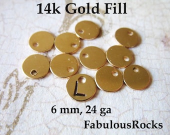 14k Gold Filled, 6 mm Blank, 24 gauge, Stamping Blank Discs / Petite Tiny Circle Round / for metal stamping blank6 v2 solo yg