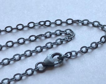 Oxidized Sterling Silver Flat Cable Chain – Finished Necklace, 24-36"
