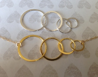 Eternity Infinity Circle Link Connectors, Four Linked Circles Charm Pendant, Sterling Silver or 24k Gold Vermeil, 48x20 mm, art hp