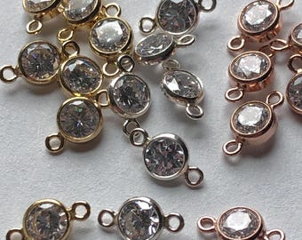 Conector de piedra preciosa CZ: chapado en oro de 14 k y eslabón de bisel de plata esterlina