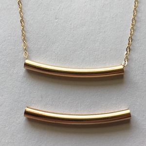 Gold Curved TUBE BEAD Link Connector Pendant Charm / 14k Gold Filled or Sterling Silver, 24x2 mm / layering minimal cts
