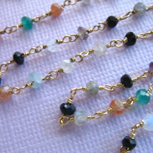 5 - 50 ft / Rosary Chain / CONFETTI Gemstone Wire Wrapped Beaded Chain / Silver or Gold Plated, Wholesale Chain rc.7