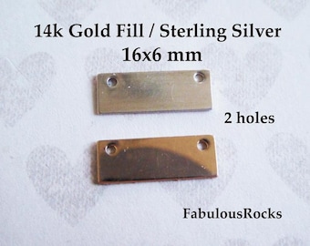 1-20 pcs, 16x6 mm, Rectangle Blank Bar Charm Pendant, Sterling Silver or 14k Gold Filled, 24 ga, for metal stamping wholesale  1h 2h b16