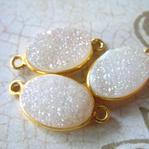 Druzy Connector Druzy Link Druzy Pendant Druzy Charm / 1-10 pcs, WHITE, 20.5x10.5 mm / 24k Gold Vermeil, gcl.d5 solo ap31.8