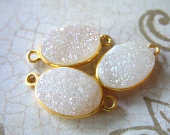 Druzy Connector Druzy Link Druzy Pendant Druzy Charm / 1-10 pcs, WHITE, 20.5x10.5 mm / 24k Gold Vermeil, gcl.d5 solo ap31.8