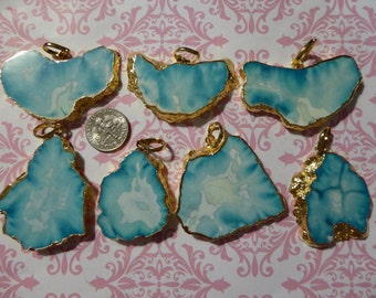 Shop Sale,, 1 2 5 pcs, Howlite TURQUOISE Slab Pendant Charm, 24k Gold Electroplated, Double Bail, ap ap41.15