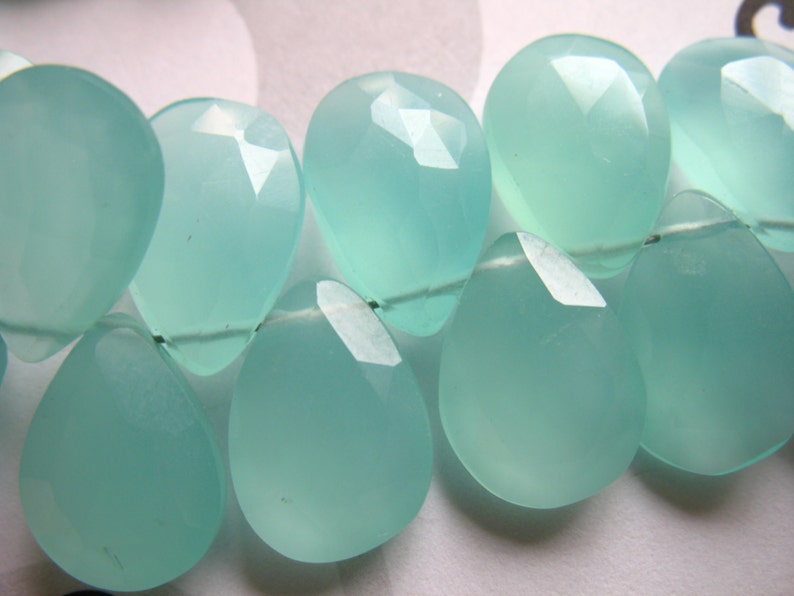 CHALCEDONY Pear Briolettes / 2-20 pcs, 10-12 mm, Large, SEAFOAM AQUA Blue Green, Faceted, wholesale brides bridal 1012 image 2