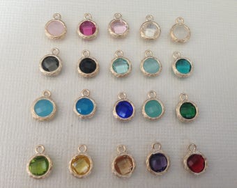 Gemstone Pendant Charm / 1-100 pcs / Bezel Set Glass Gem / Gold Plated over Brasss / Birthstone Pendants / 9.7x7.3 mm / gp17.mm gp
