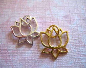 LOTUS Charms Pendants, LOTUS OUTLINE / 1-10 pcs, 16.5x16 mm, 24k Gold Vermeil or Sterling Silver / Artisan yoga charm art solo gdc