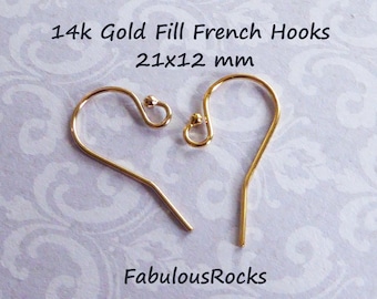 14k Gold Filled French Hook Ear Wires with Ball, 21x12 mm