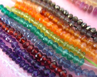 10 Sets of 20 pcs Rondelles Sampler Semiprecious Beads / 3-4.5 mm, you choose.. over 30 gemstones / wholesale beads solo