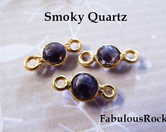 Gemstone Connectors Links SMOKY QUARTZ Charm SMOKEY Quartz Pendant  24k Gold or Sterling Silver Bezel, 12x7 mm / mini sgc gcl5 gc ll