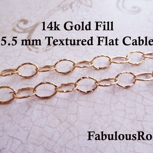 14k Gold Filled Chain Bulk, 5.5 mm Textured Hammered Oval Links Cable Chain / Charm Bracelet Wholesale Necklace Chain, mmgf mgf20