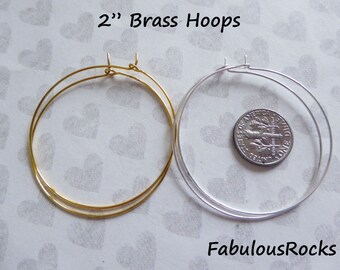 5-100 pairs  HOOP Earrings Earwire Ear Wire Wholesale Bulk  2" Large Silver or Gold Brass Interchangeable Hoop / ber ihl.p bh ih.2 me